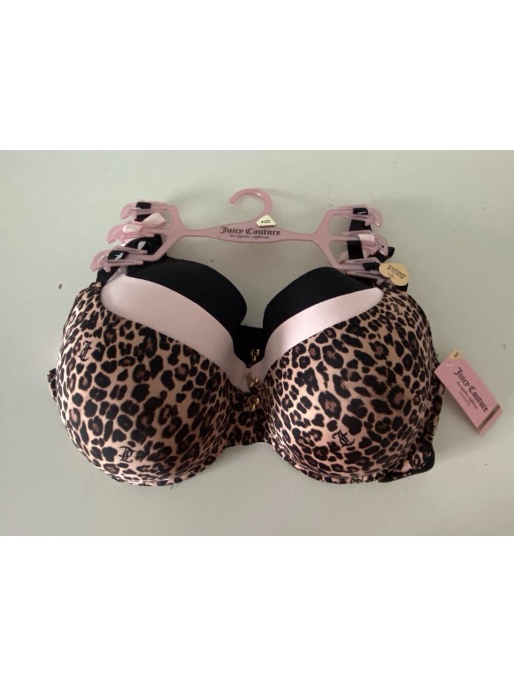3 Pk Juicy Couture Sleek & Smooth Bra JC1513 Lined Sz 42D Logo Leopard Pink NEW